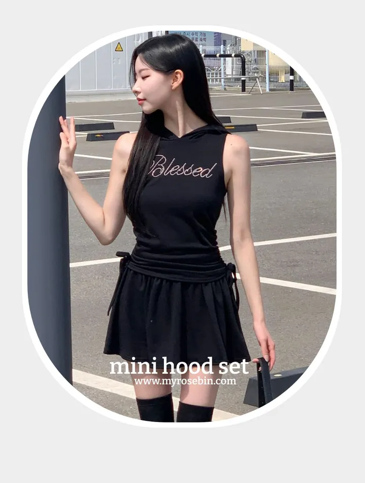 [유니크🖤] 미니 후드 세트 / 후드티 반팔티 투피스 치마바지 플레어 플리츠 레이어드 스커트 민소매 오프숄더 여름반팔 셔링 크롭티 크롭반팔 미니스커트 캉캉치마 캉캉스커트 블랙 상세 이미지 8