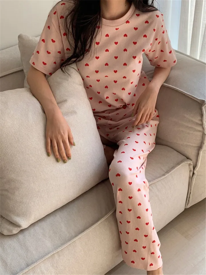 텐마 하트 반팔 긴바지 홈웨어 상하세트 파자마 잠옷세트 상세 이미지 4