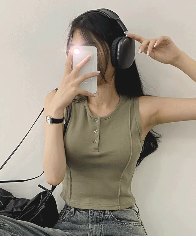 [두장사면할인/cotton] 똑딱단추 민소매 나시 (4color)