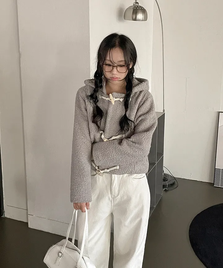[최저가💗떡볶이코트] 멤버 양털 덤블 부클 떡볶이 후드 숏 코트 겨울 가을 / 연말룩 겨울아우터 겨울코트 양털자켓 경량패딩 겨울패딩 패딩조끼 뮤잉 상세 이미지 7
