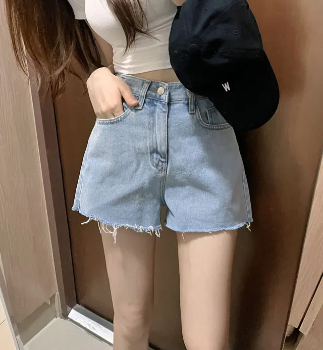 [여름필수] 하이웨스트 컷팅 세미 A라인 연청 데님 숏팬츠 반바지 상세 이미지 7