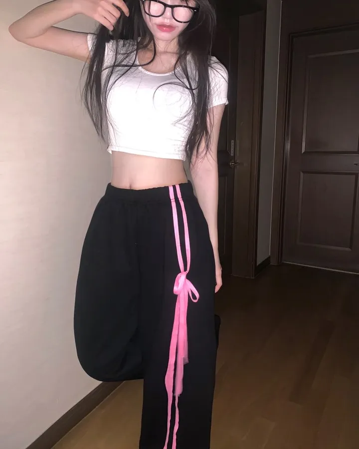 🖤블랙&핑크🩷 더블리본 핑키 롱 트레이닝 pt -3col 상세 이미지 8