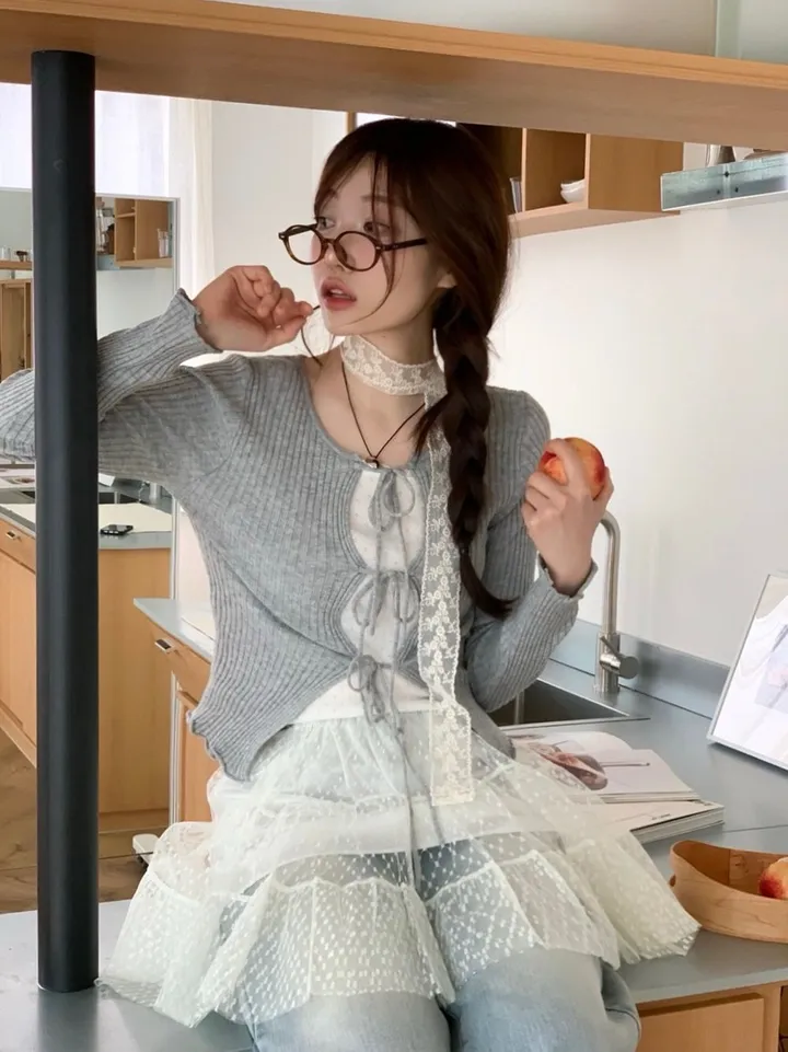 [리본스트랩ෆ허리쏘옥ෆ부드러워요]리제 여리 슬림핏 리본 트임 골지 니트 가디건 3color 상세 이미지 20
