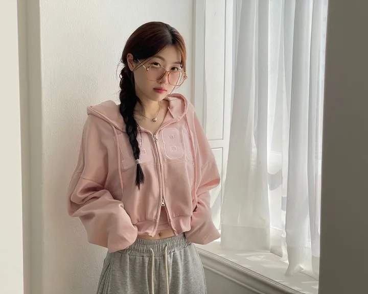 [기모버전추가!]6color 레븐 투지퍼 자수 배색 루즈핏 투웨이 크롭 후드 집업 상세 이미지 28