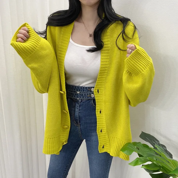 🚀당일발송-레드/블랙🚀[고퀄/데일리룩] 봄🌸 가을 디얼 터크 언발 오버핏 니트 가디건 상세 이미지 17