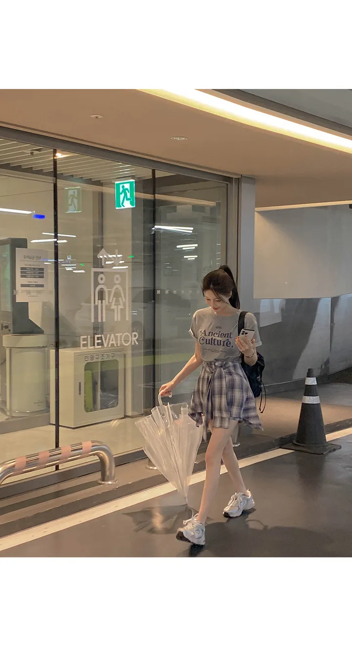 (세트가격/티셔츠세트/치마바지/체크포인트/하체커버/꾸안꾸룩/코디세트/세트코디/데일리/여행룩) 시엘 티셔츠+셔츠 체크치마 바지 세트 SET 상세 이미지 11