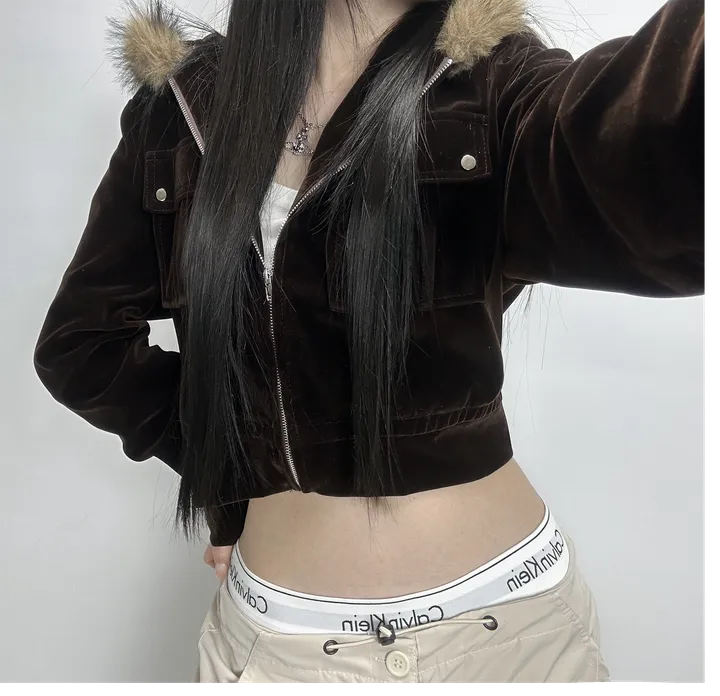 velvet fur hood  jacket- 벨벳 퍼 후드 자켓 2color (힙, 스트릿, 유니크, 크롭, y2k, 빈티지, 퍼, 집업, 후드집업) 상세 이미지 10