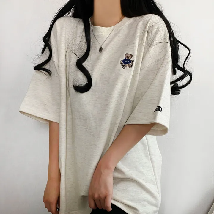 [예쁨/데일리] 베어 라벨 자수 오버핏 반팔티T 상세 이미지 21