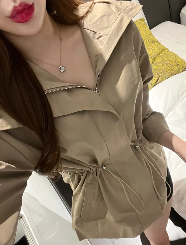 *주문폭주🖤*[이건무조건!!/고퀄] 막스 후드 스트링 셔링 점퍼 바람막이 후드집업 셔링 프릴 박시핏 후드점퍼 야상 수입의류 데일리 마실룩 3color 상세 이미지 7