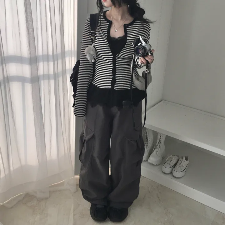 [하트단추🖤/스카시 펀칭] 말라핏 스트라이프 프릴 가디건 상세 이미지 18