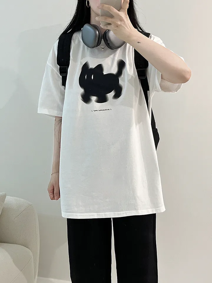 🖤[당일출고/남녀공용]🖤 고양이 캣 빅사이즈 박시핏 루즈핏 오버핏 박시티 반팔 티 티셔츠 여름 면티 커플티 커플룩 커플 커플잠옷 순면 잠옷 파자마 상하세트 체크바지 프리미엄 무 상세 이미지 15