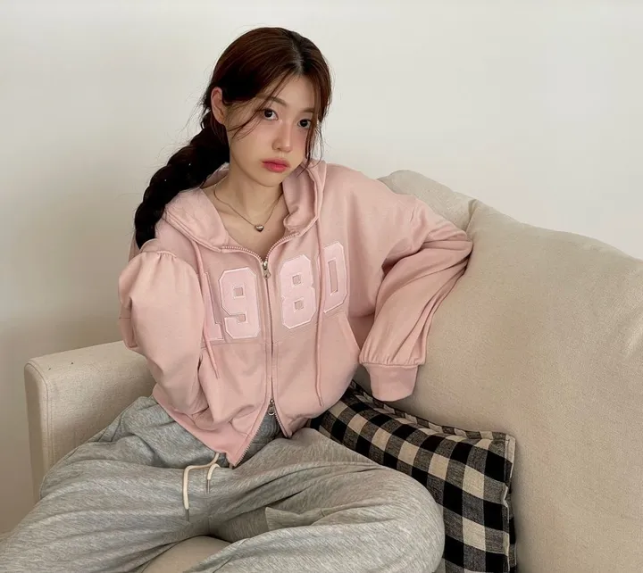 [기모버전추가!]6color 레븐 투지퍼 자수 배색 루즈핏 투웨이 크롭 후드 집업 상세 이미지 23