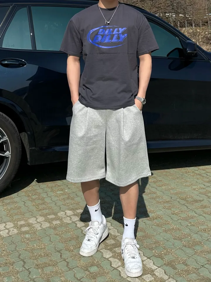 세트가능/ 남녀공용 오버핏 반팔 여름 커플룩 커플티 레터링 루즈핏 반팔 티셔츠 합포 핀턱 버뮤다 팬츠 밴딩 반바지 꾸안꾸 트레이닝 세트 커플 시밀러룩 빅사이즈 세트 스트릿 딜리 상세 이미지 44