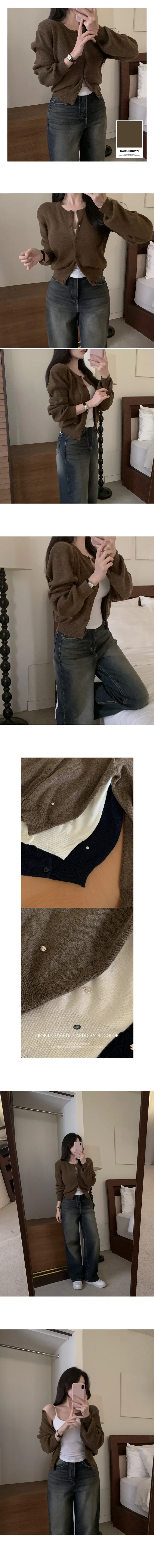 [당일배송][자체제작] 프로필 램스울10% 캐시미어3% 심볼 가디건 -12 color (봄신상/키작녀/아담녀/유넥가디건/라운드/단추/긴팔/크롭/) 상세 이미지 10