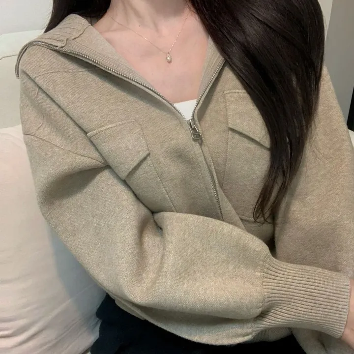 봄신상 고퀄리티 벌룬소매 아방핏 집업니트가디건  4COLOR 상세 이미지 3