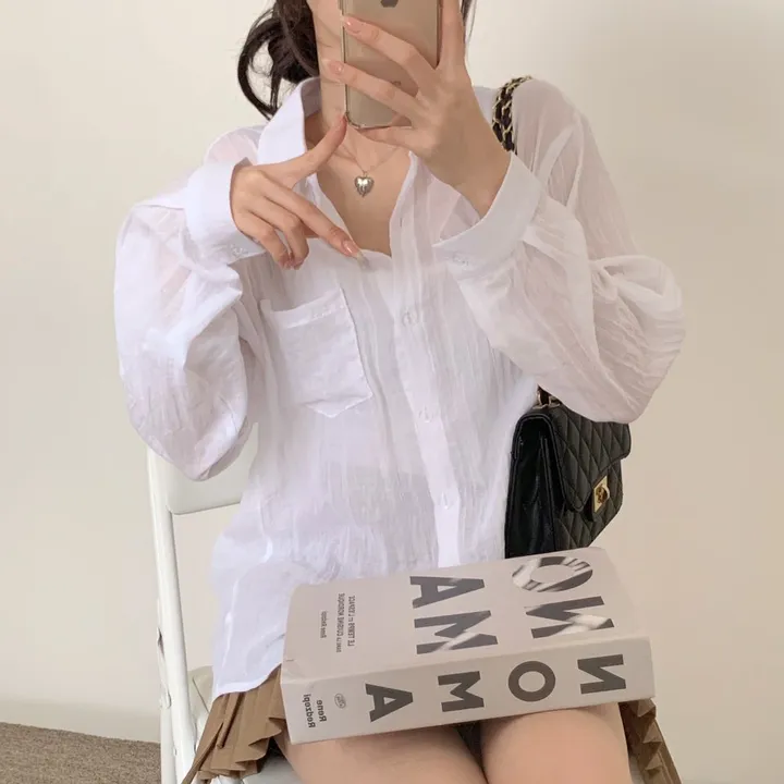 [16 color/루즈핏] 아론 시스루 거즈 남방 / 긴팔 여리여리 살랑살랑 링클 롤업 파스텔 바캉스 휴가 피크닉 나들이 간절기 여름긴팔 베이직 상세 이미지 16