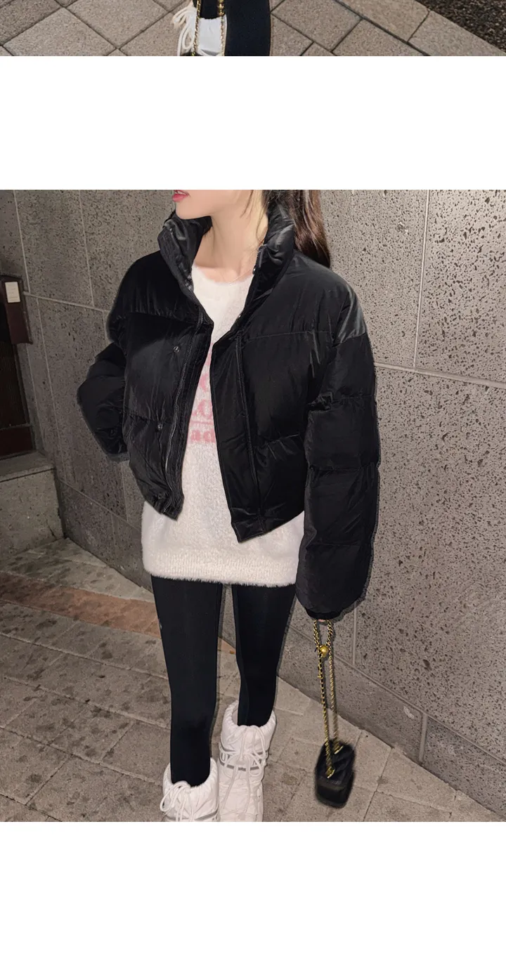 [무광레더/매트질감/어깡❌/고퀄/5col] 노라트 하이넥 카라넥 스냅버튼 지퍼 웰론 페이크레더 매트 무광 레더 크롭 패딩 상세 이미지 22