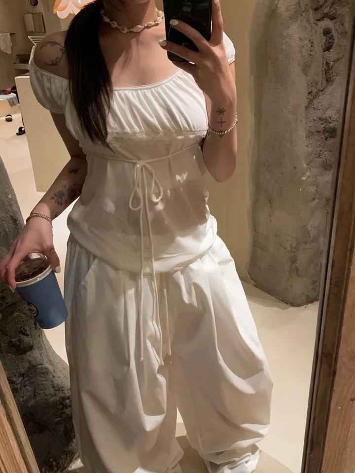 (UNISEX) 머니 나일론 더블 핀턱 스트링 벌룬 PT / 오버핏 와이드 밴딩 트레이닝 벌룬핏 팬츠 바지 와이드팬츠 벌룬팬츠 트레이닝팬츠 나일론팬츠 나일론바지 간절기 봄 여름 상세 이미지 18