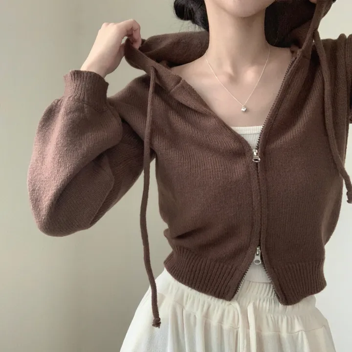 [아방핏🌈/7color] 레인보우 도톰 투웨이 크롭 니트 후드집업 가디건 도톰가디건 가디건 상세 이미지 1