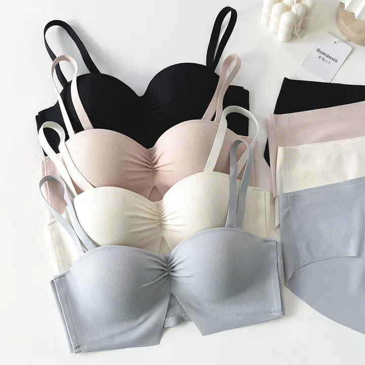 볼륨업 하프컵 반컵브라 심리스 뽕브라 노와이어 편한 오프숄더 튜브탑 A컵 AA컵 여름 끈없는 브라탑 팬티 속옷 세트 상세 이미지 29