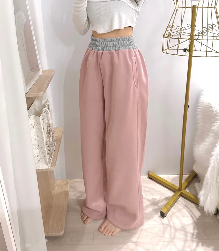 *2way [주머니배색 포인트!] 패트 배색 밴딩 힙 와이드 롱 트레이닝팬츠 롱팬츠 - 4color 상세 이미지 24