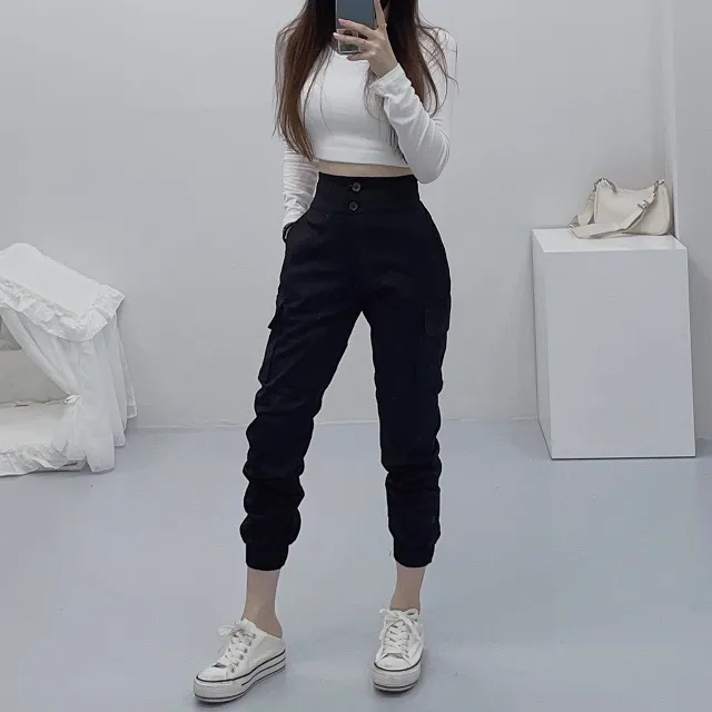 *당일배송!*[핏보장/단독제작]투버튼 올데이 사계절 하이웨스트 뒷밴딩 카고포켓 슬림 조거팬츠 상세 이미지 9
