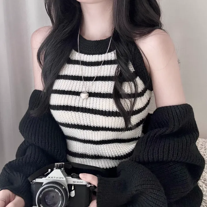 [세트가격*-*/여리핏!] 직각어깨 보장! 여리여리 단가라 홀터넥 나시 니트 + 볼레로 가디건 세트 상세 이미지 3