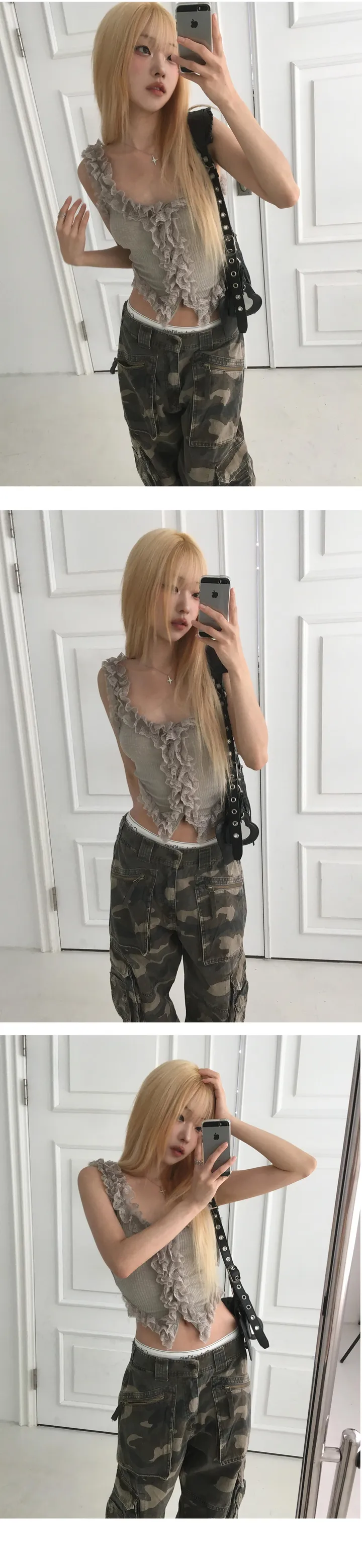 [모델코디소장🖤] 밀리터리 카모 카고 세미 와이드 팬츠-3color 상세 이미지 5
