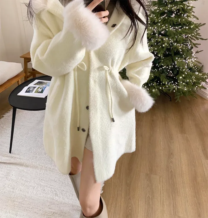 연말강추!💗 폭스퍼 밍크 후드 앙고라 스트링 페이크퍼 코트 상세 이미지 4