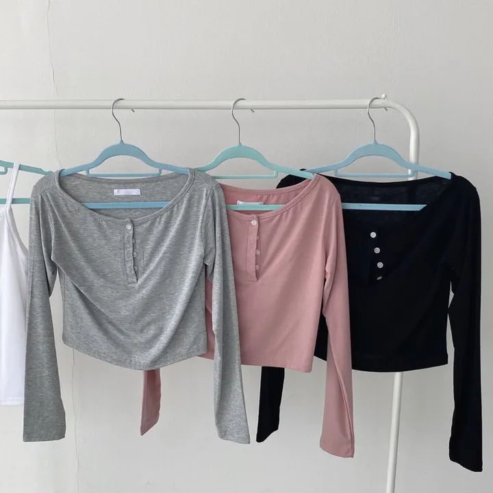 [2set/나시포함!] 단추 크롭 긴팔 세트 3color 상세 이미지 18
