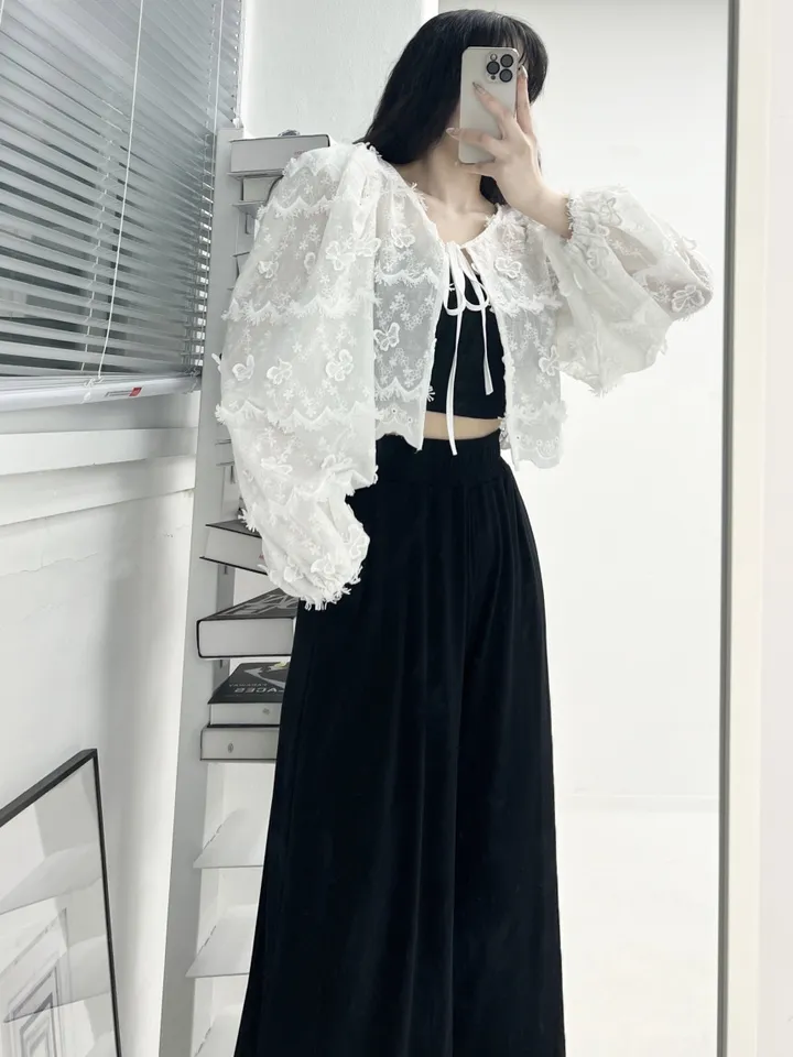 [빠른O/공주보장🦋어깨패드O] 나비 펀칭 빅퍼프 블라우스 볼레로 가디건 레이스가디건 커버업가디건 비치가디건 레이어드가디건 크롭가디건 리본가디건 여름 상세 이미지 7