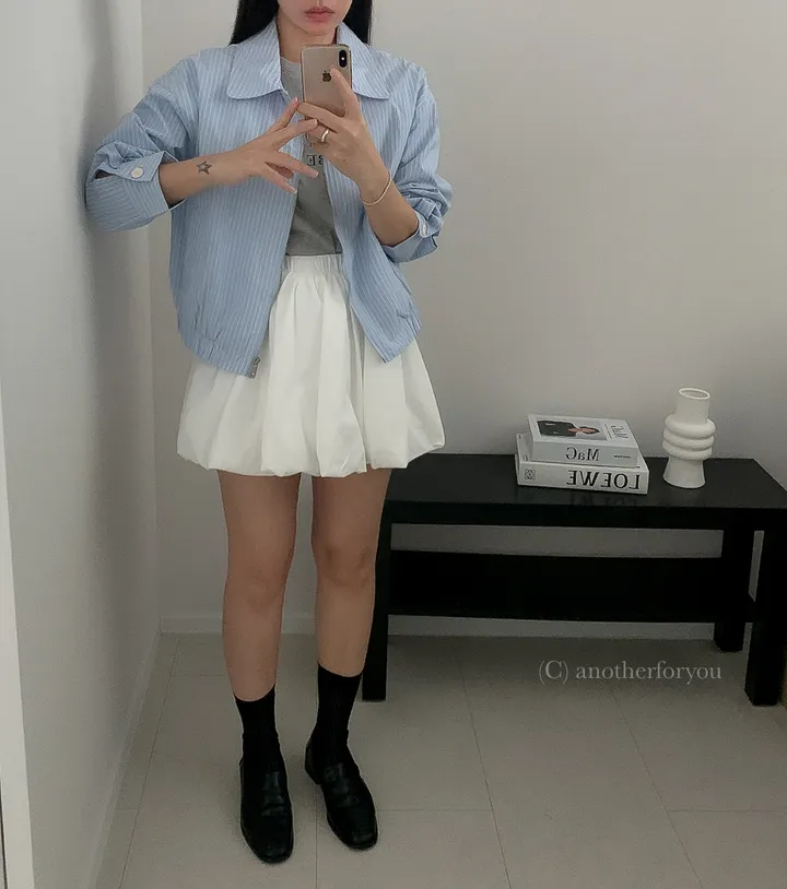 (스트라이프/무지) 바스락 코튼 카라 블루종 숏 점퍼 3col : 어나더포유 상세 이미지 11
