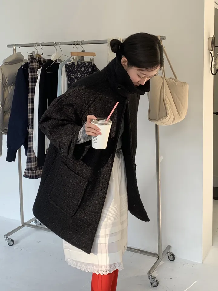 boucle high neck half coat (3color) 상세 이미지 19