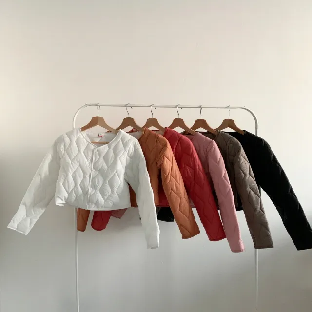 [기본/퍼]2사이즈 베이직 가벼운 똑딱이 크롭 숏 엠보 누빔 이너 경량패딩(6color) 상세 이미지 5