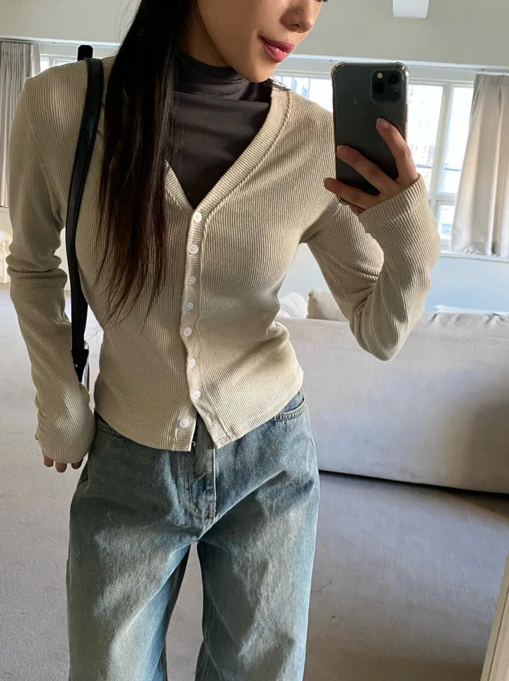레이디 슬림 버튼 골지 가디건 상세 이미지 34
