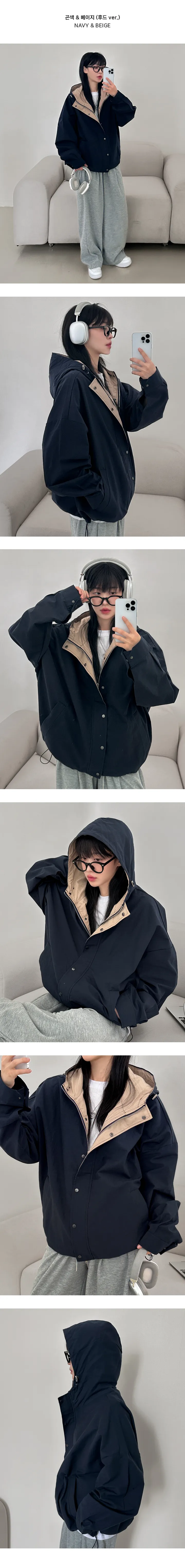*묶음할인[후드선택가능/왕오버] 코딕 배색 투웨이 자켓 점퍼 상세 이미지 10