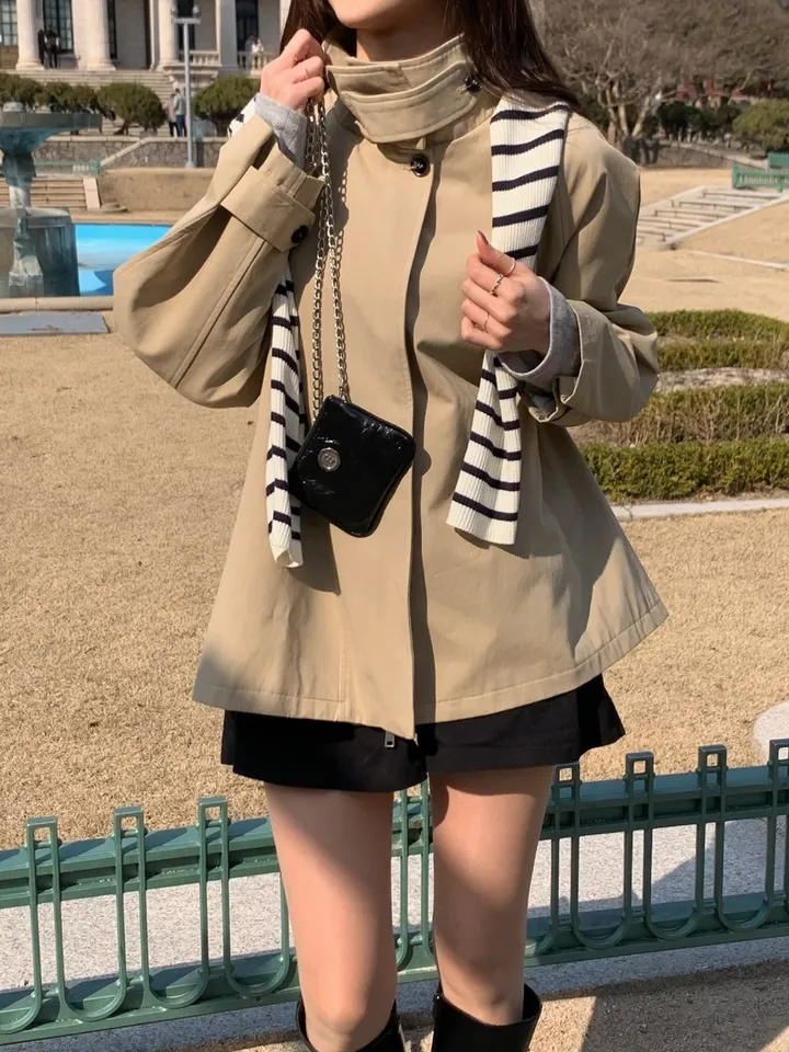 [*주문폭주!!/당일발송*] 파리 트렌치 케이프 하프코트 트렌치코트 트렌치하프 하프트렌치 코트 봄아우터 봄트렌치 절개트렌치 (1color) 상세 이미지 33