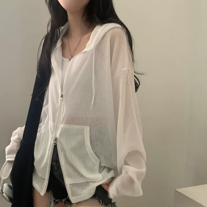 [여름아우터!/은은한비침] 한여름까지 필요한 투웨이 시스루 니트 후드집업,점퍼 - 5color 상세 이미지 4