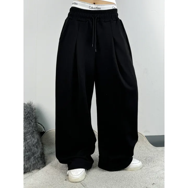❤️‍🔥기모선택│업그레이드 ver.│누적판매1,000 돌파 기념│4size!❤️‍🔥[UNISEX/기획특가]사이드 폴드 핀턱 스트링 루즈 와이드 벌룬 트레이닝 팬츠(2color) 상세 이미지 4