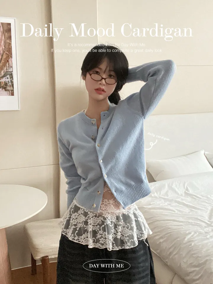 [2개묶음할인] 기본 라운드넥 긴팔 루즈핏 파스텔 니트가디건 상세 이미지 2
