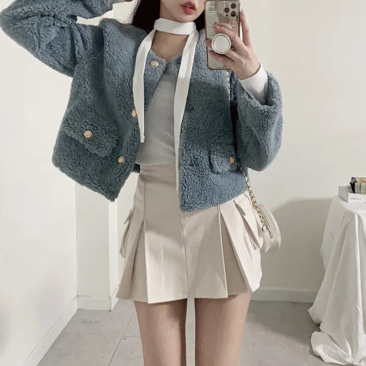 블랙입고 [누빔안감] 베릴 도톰 양털 트위드 노카라 숏자켓 (하객룩,연말룩/3color) 상세 이미지 24