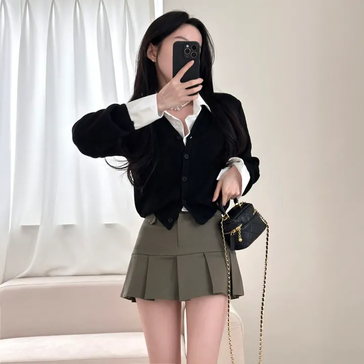 [허리잘록~/벚꽃룩!] 데일리 무지 브이넥 크롭 긴팔 니트 가디건 - 5color 상세 이미지 35