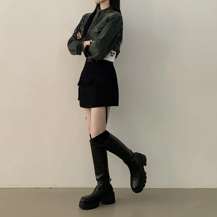 [빈티지힙] 투웨이 데미지 바이커 크롭 워싱 데님 자켓 상세 이미지 23