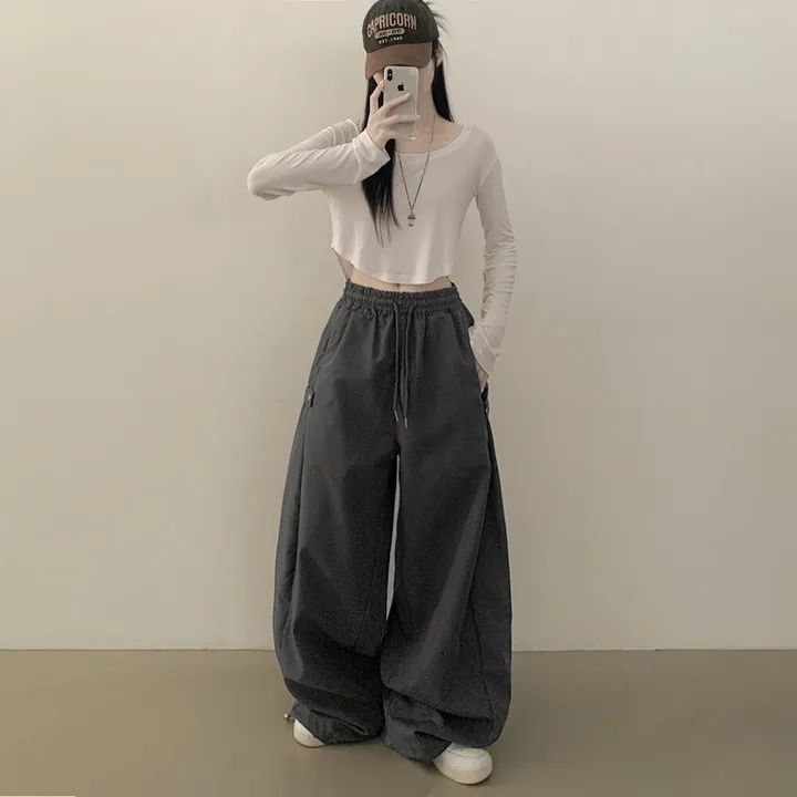 [남녀공용/스냅버튼🩶] 하체커버! 바스락 사이드핀턱 투웨이 조거 와이드 트레이닝 스트링 밴딩 폴딩 벌룬 롱팬츠 빅사이즈 상세 이미지 14