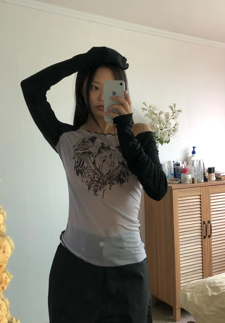 god 시스루 긴팔 티셔츠 상세 이미지 4