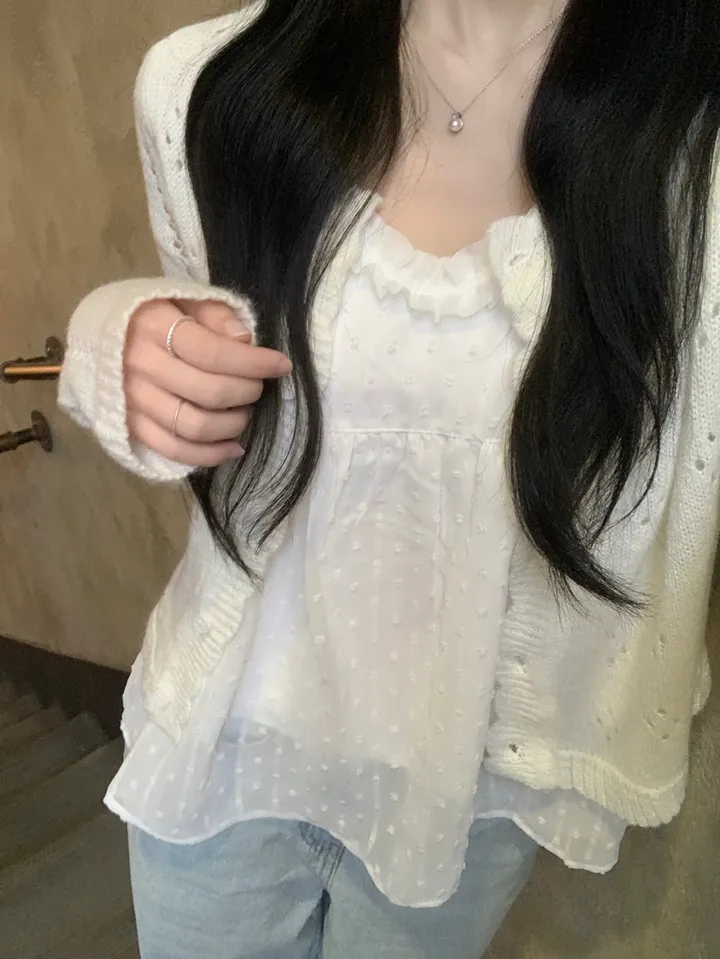 [러블리🤍/코디강추🫧] 프릴 레이어드 뷔스티에 나시/ 끈조절가능 끈나시 레이어드코디 봄코디 데이트룩 상세 이미지 6