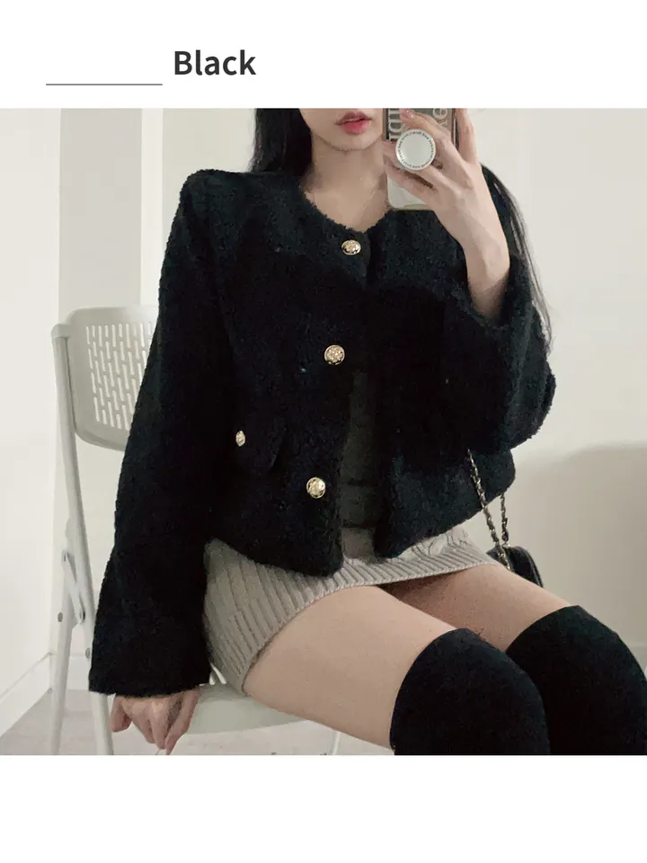 블랙입고 [누빔안감] 베릴 도톰 양털 트위드 노카라 숏자켓 (하객룩,연말룩/3color) 상세 이미지 14