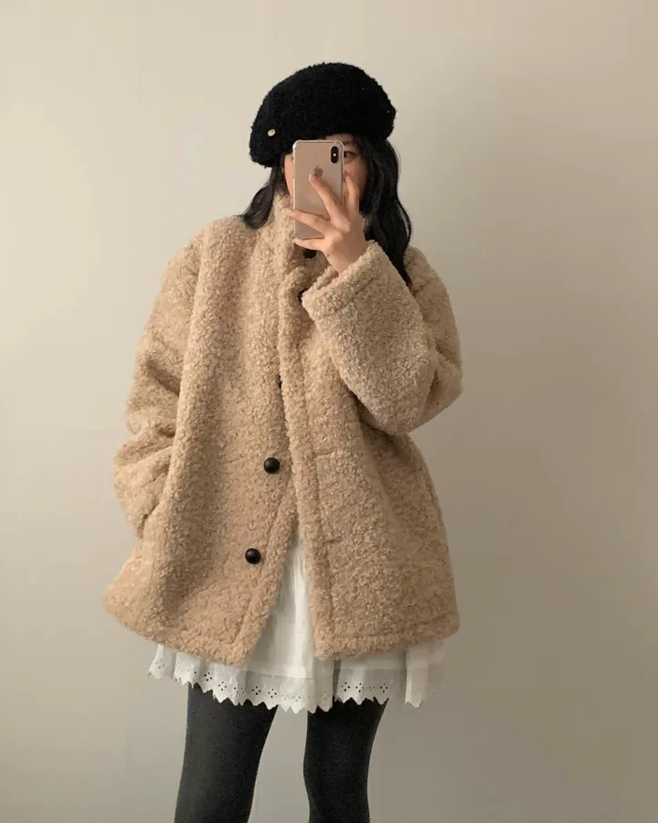 [저렴이X/기획] 테디베어 양털 뽀글이 오버핏 퍼자켓 하프 코트(4 colors) 상세 이미지 3