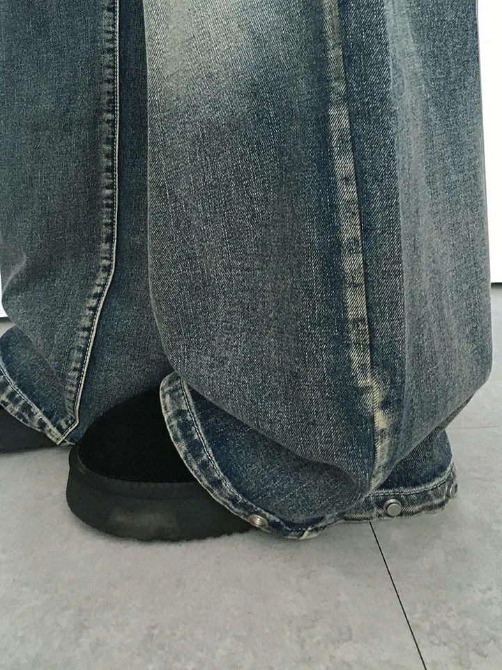 [숏,기본,롱/~XL/핏보장💙*밑단스냅단추 투웨이* 워싱 와이드데님] 헤이브밑단스냅와이드데님 상세 이미지 22