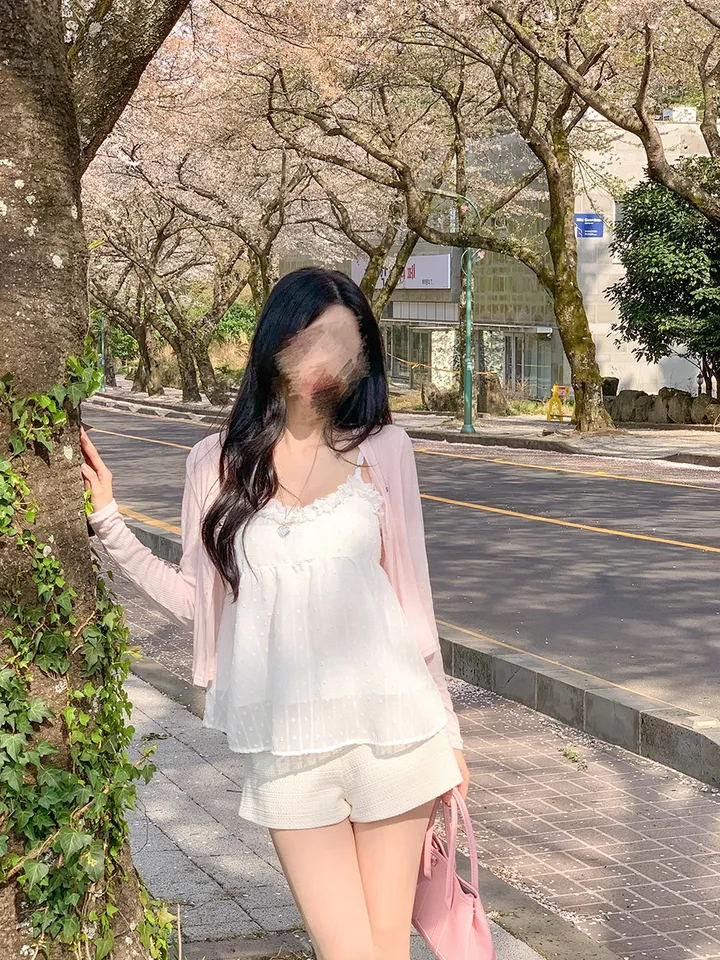 [살랑살랑❤️] 팬던트 시스루 크롭 가디건 - 5color (살안타템/데일리/골지/파스텔/브이넥/긴팔/아이스/후들후들핏) 상세 이미지 6